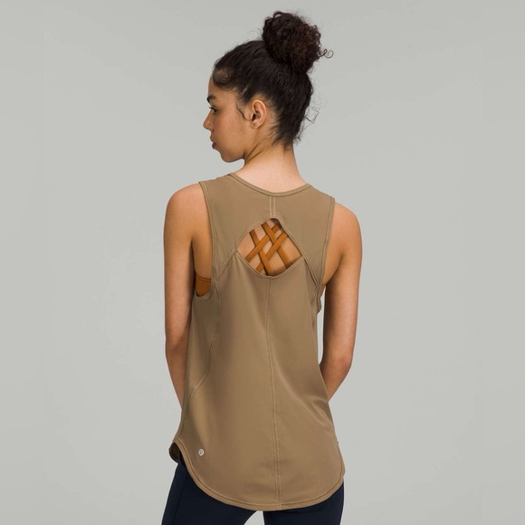 Lululemon Sculpt tank top workout tee sleeveless taupe neon contrast trim active - Picture 1 of 12